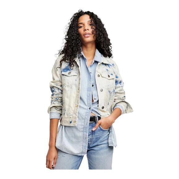 Free People Womens Rumors Denim Jacket Tie Dye Distressed Size Small New - Picture 1 of 9